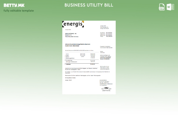 Модерен стил шаблон за деловна сметка за комунални услуги Германија Energis